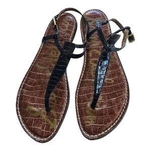Anthropologie Sam Edelman Sandal Women Sz 7.5 Black Leather Flat Comfy Buckle